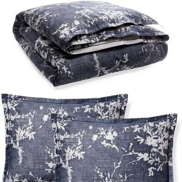 NEW Ralph Lauren EVA Navy Grey Floral 3 pc FULL QUEEN Comforter Shams Set Sateen - Picture 5 of 7